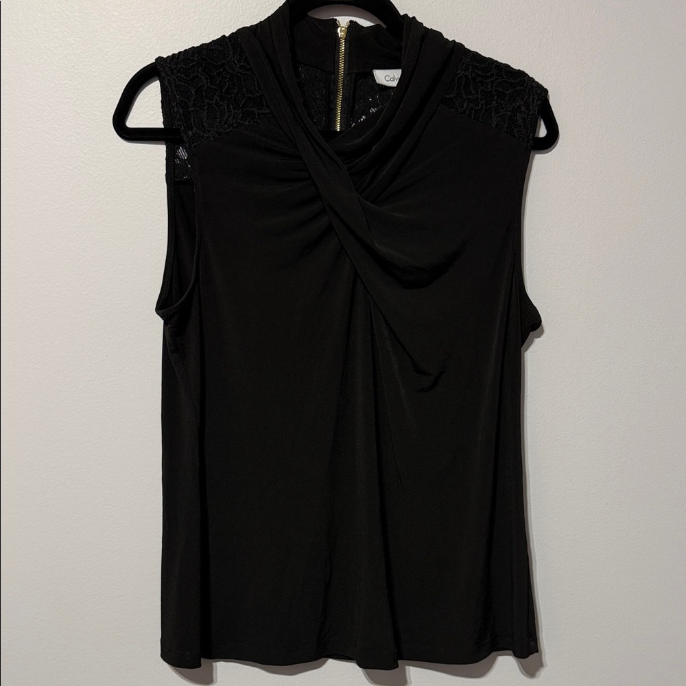 CALVIN KLEIN | Women's Sleeveless Lace-Shoulder Tanktop size Large